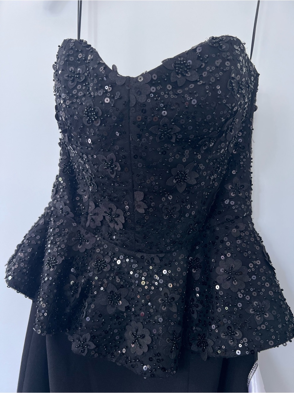Dress the Population Black Strapless Sequined Peplum Midi Dress